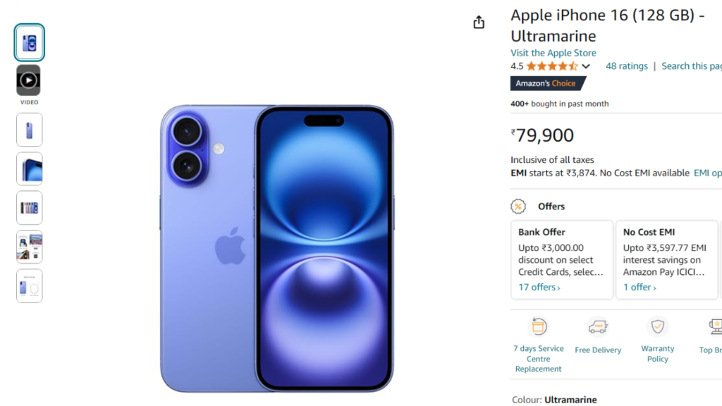 Amazon Great Indian Sale Offer iphone 16